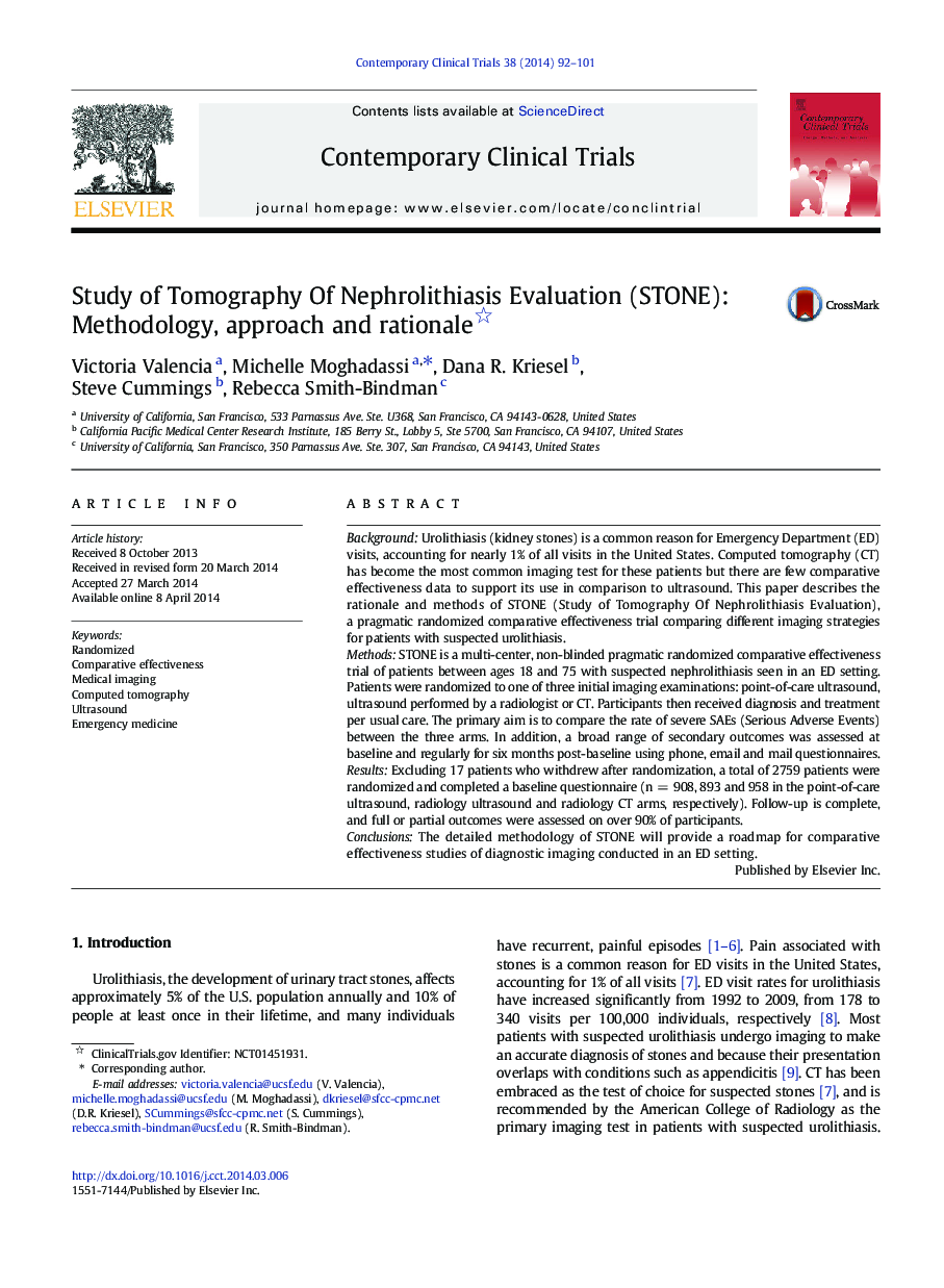 Study of Tomography Of Nephrolithiasis Evaluation (STONE): Methodology, approach and rationale