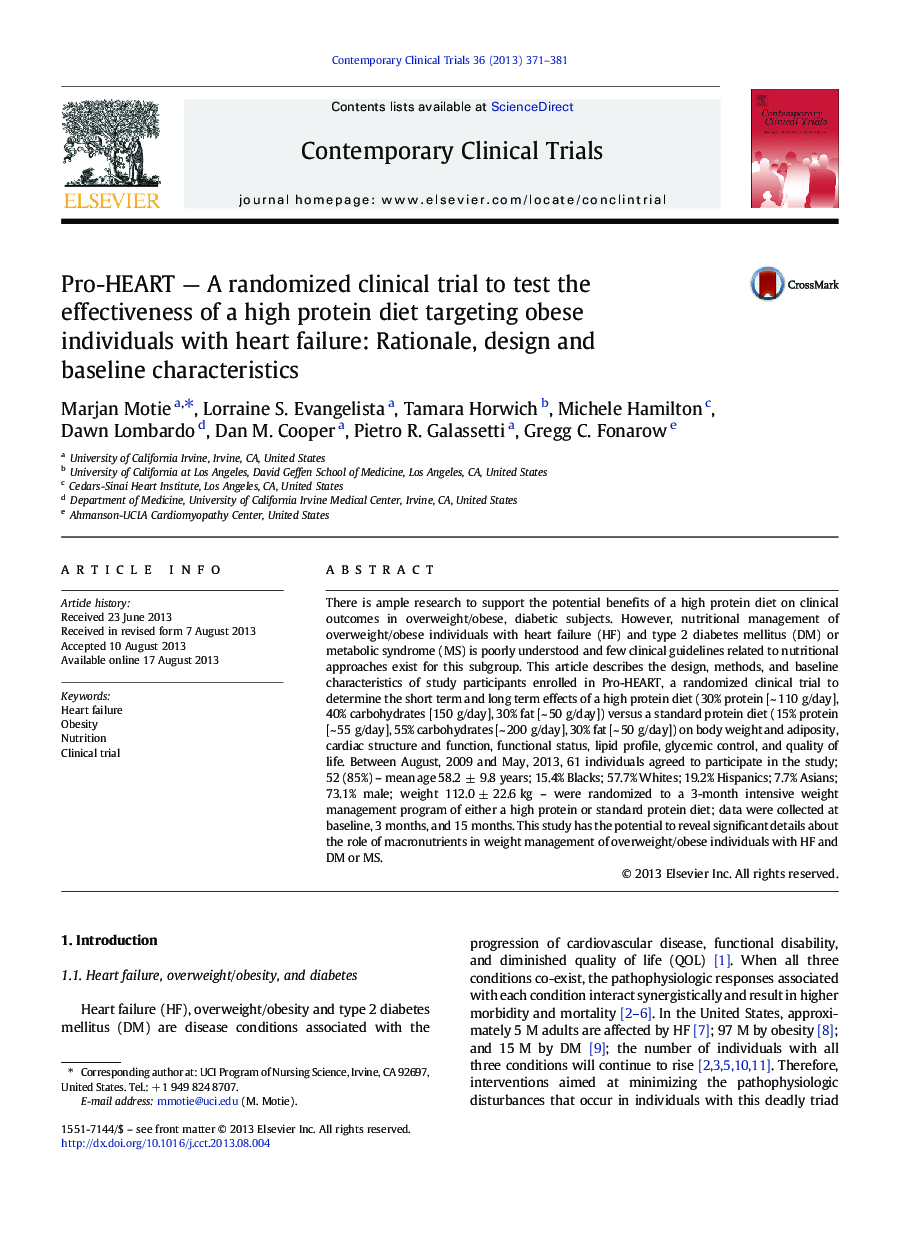 Pro-HEART - A randomized clinical trial to test the effectiveness of a high protein diet targeting obese individuals with heart failure: Rationale, design and baseline characteristics