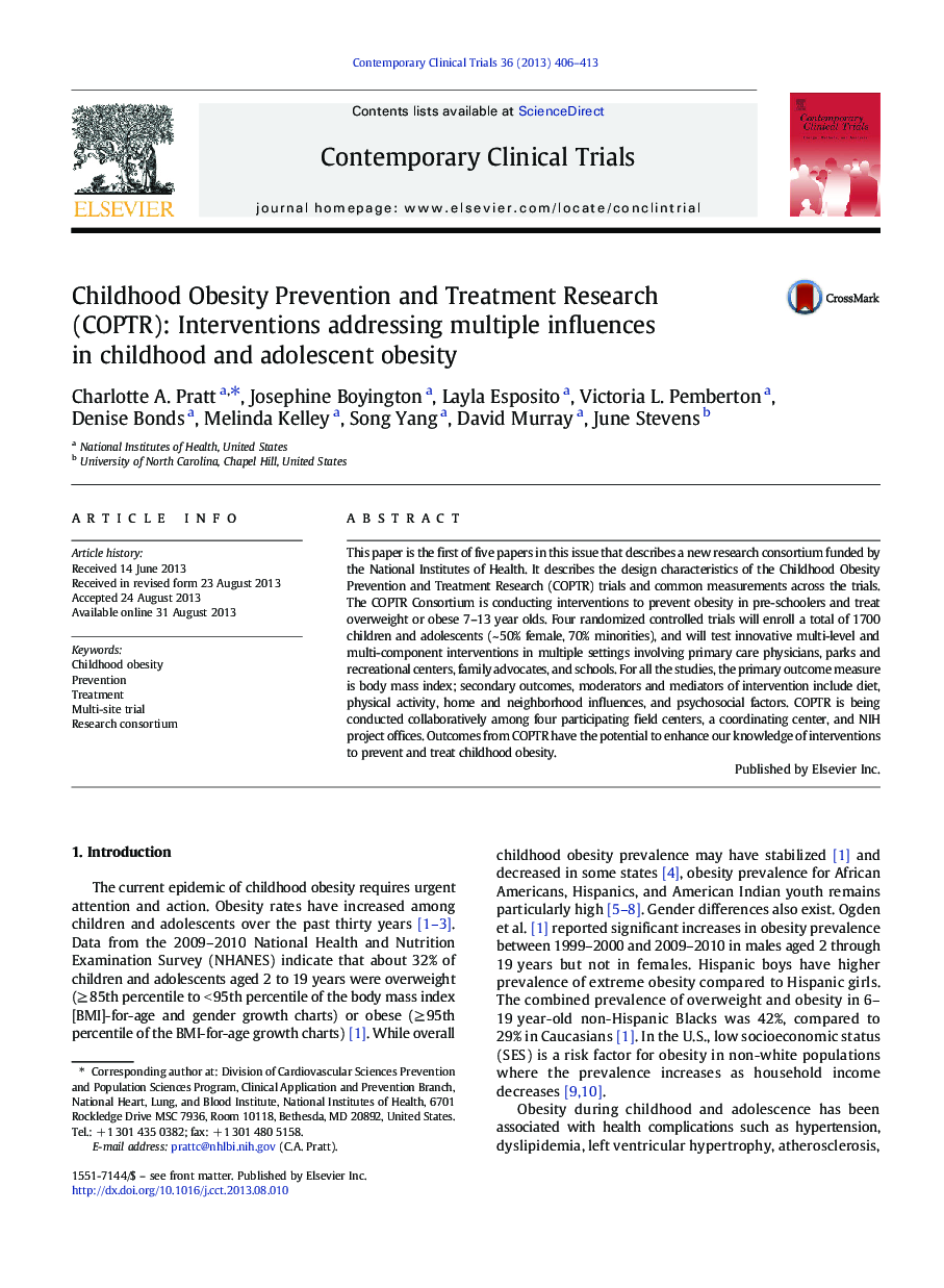 Childhood Obesity Prevention and Treatment Research (COPTR): Interventions addressing multiple influences in childhood and adolescent obesity