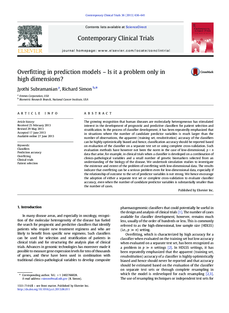 Overfitting in prediction models - Is it a problem only in high dimensions?