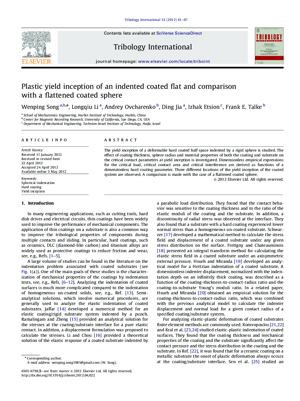 Plastic yield inception of an indented coated flat and comparison with a flattened coated sphere