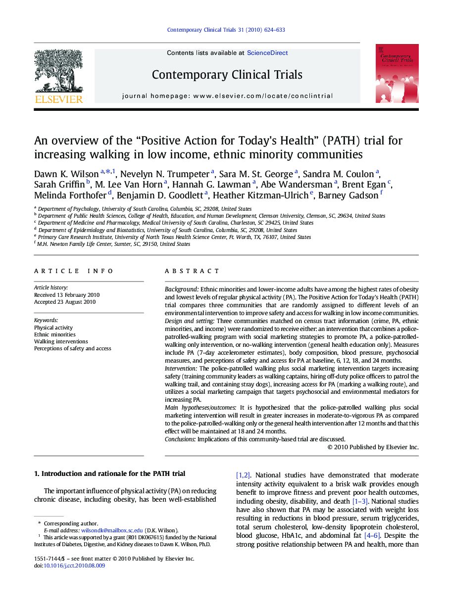 An overview of the “Positive Action for Today's Health” (PATH) trial for increasing walking in low income, ethnic minority communities