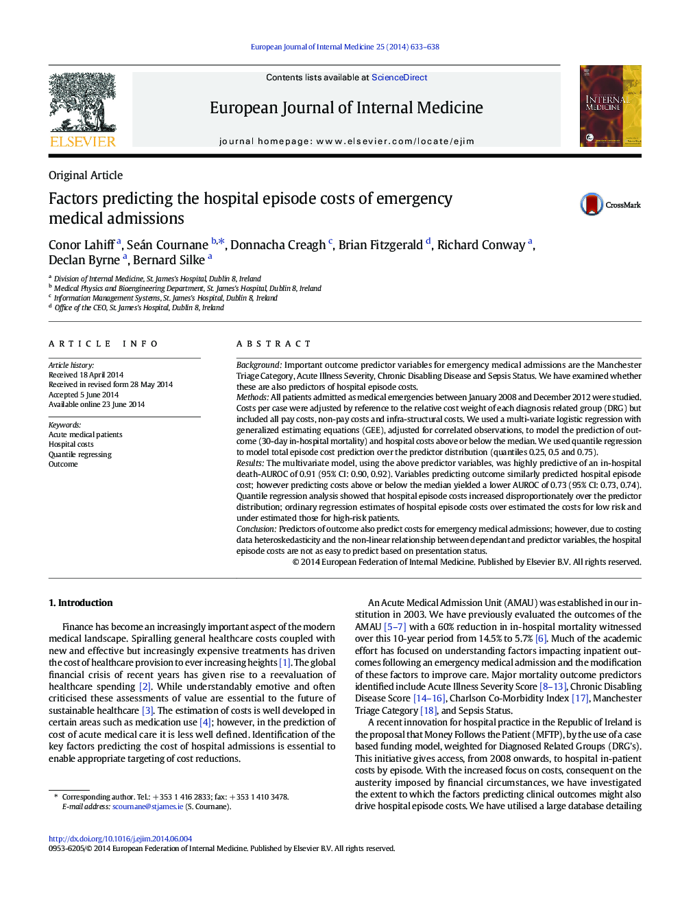 Factors predicting the hospital episode costs of emergency medical admissions