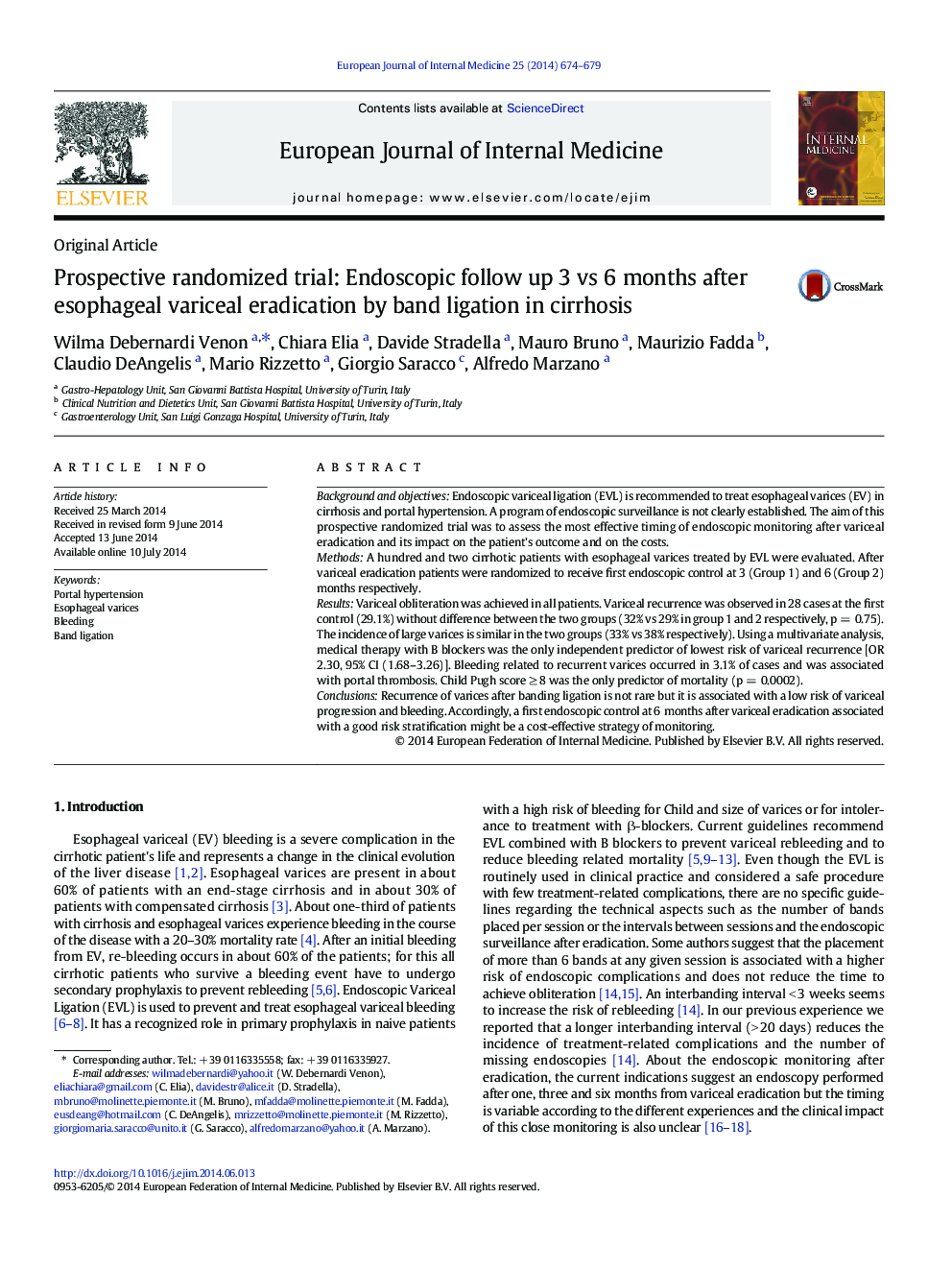 Prospective randomized trial: Endoscopic follow up 3 vs 6Â months after esophageal variceal eradication by band ligation in cirrhosis