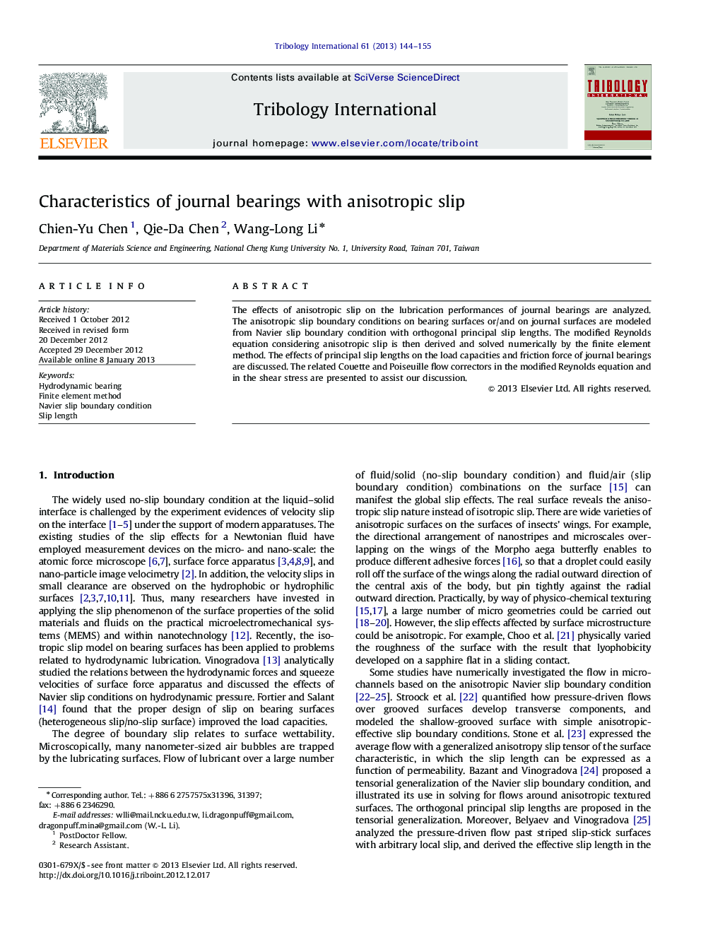 Characteristics of journal bearings with anisotropic slip