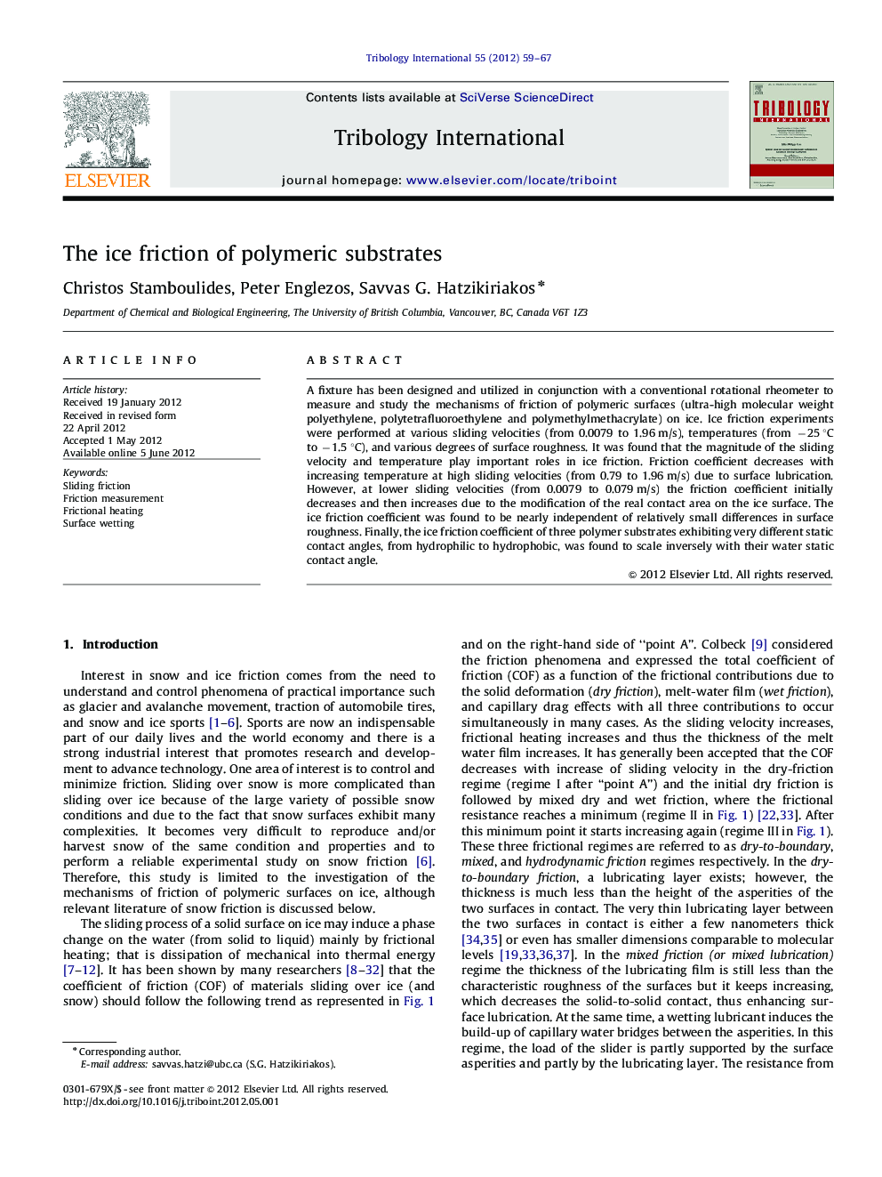 The ice friction of polymeric substrates