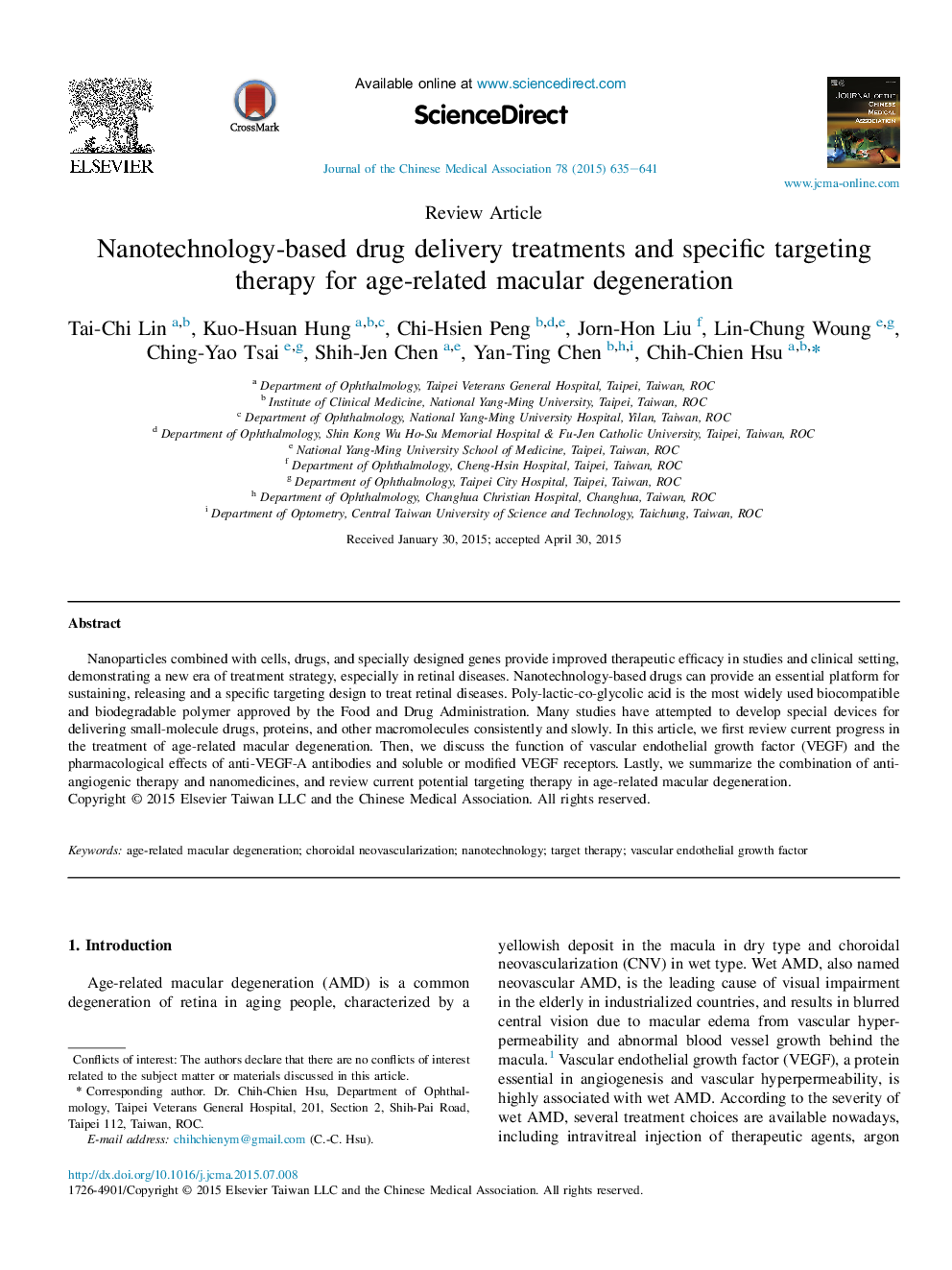 Nanotechnology-based drug delivery treatments and specific targeting therapy for age-related macular degeneration