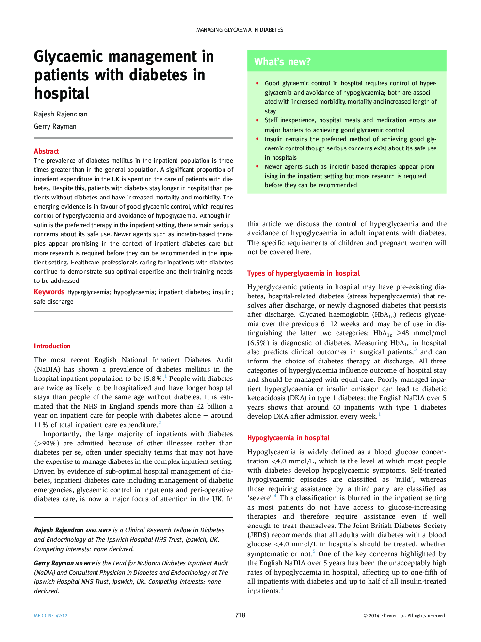 Glycaemic management in patients with diabetes in hospital