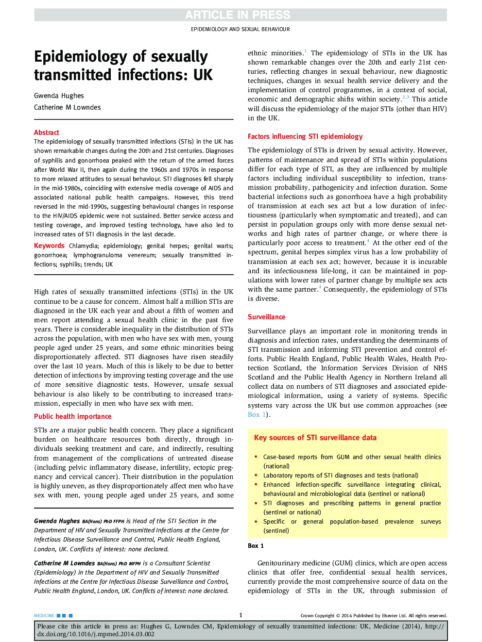 Epidemiology of sexually transmitted infections: UK