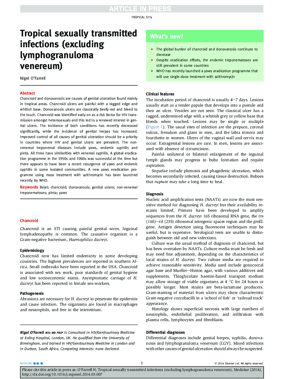 Tropical sexually transmitted infections (excluding lymphogranuloma venereum)