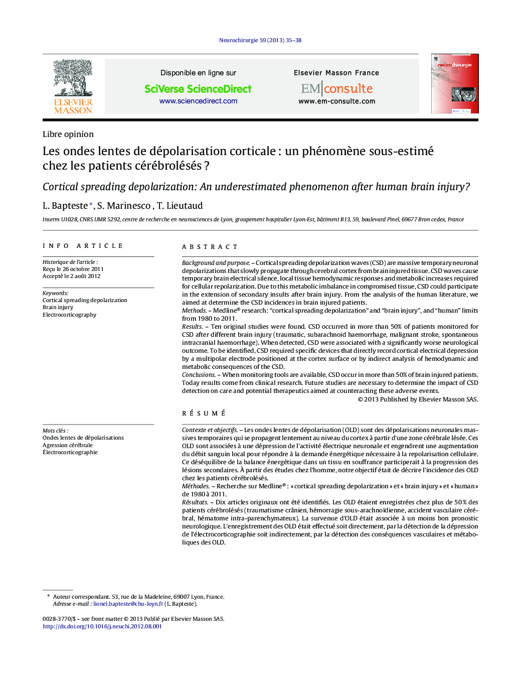 Les ondes lentes de dépolarisation corticaleÂ : un phénomÃ¨ne sous-estimé chez les patients cérébrolésésÂ ?