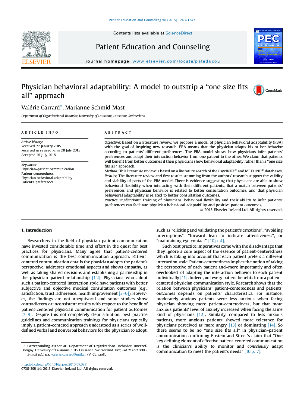 Physician behavioral adaptability: A model to outstrip a “one size fits all” approach