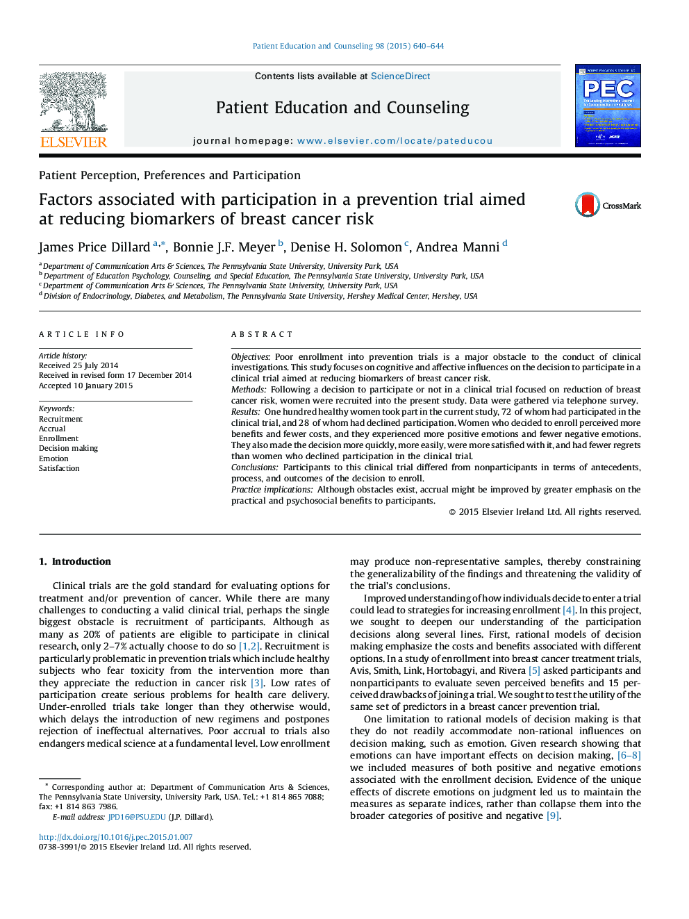 Factors associated with participation in a prevention trial aimed at reducing biomarkers of breast cancer risk