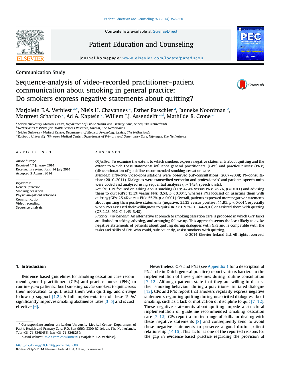 Sequence-analysis of video-recorded practitioner-patient communication about smoking in general practice: Do smokers express negative statements about quitting?