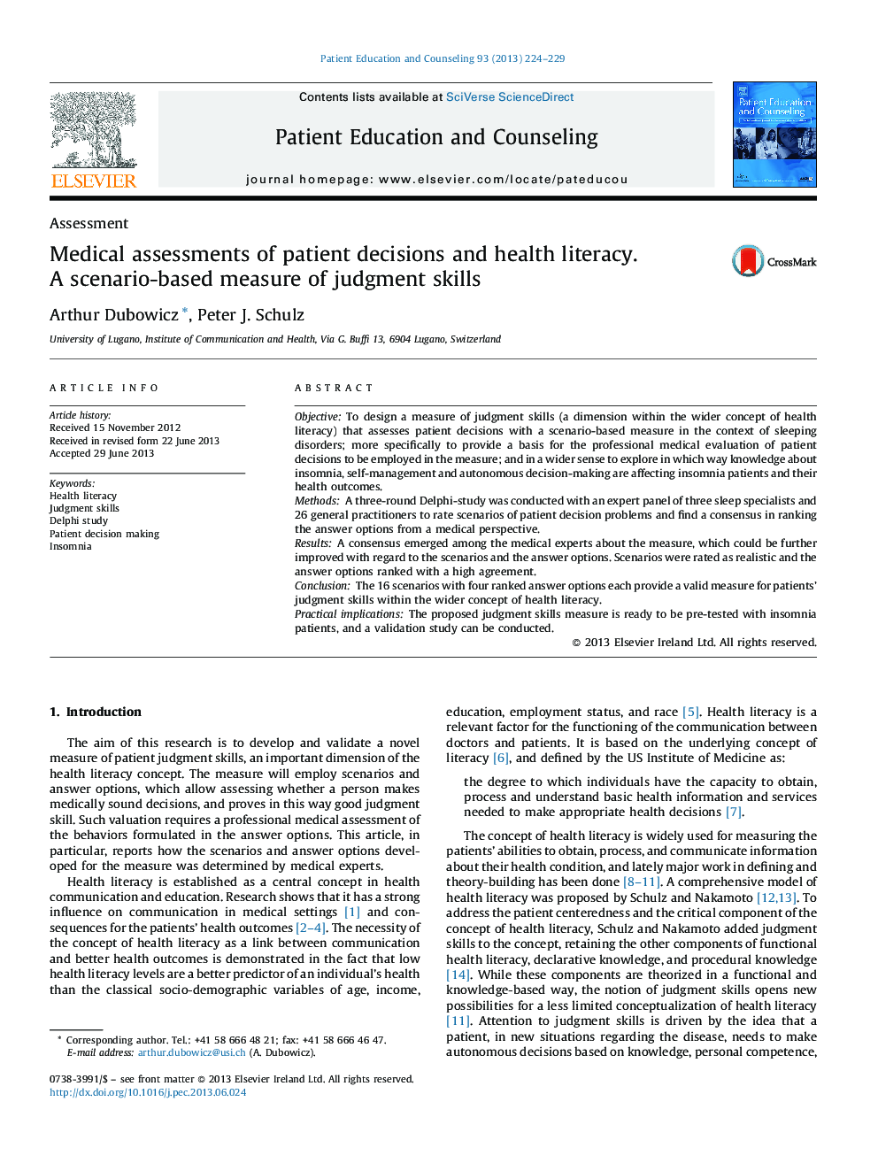 Medical assessments of patient decisions and health literacy. A scenario-based measure of judgment skills