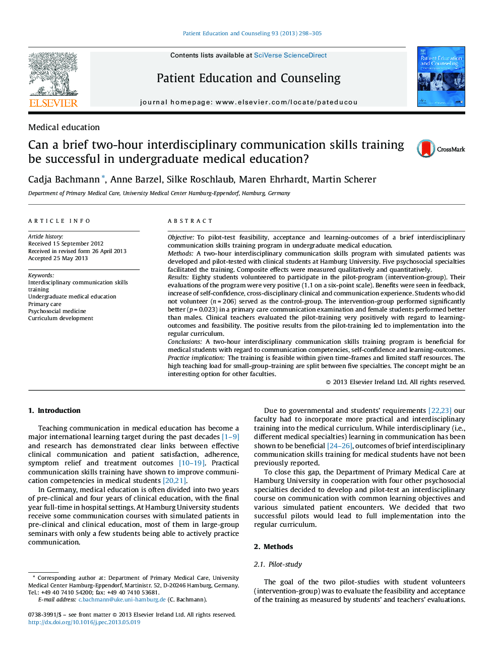 Can a brief two-hour interdisciplinary communication skills training be successful in undergraduate medical education?