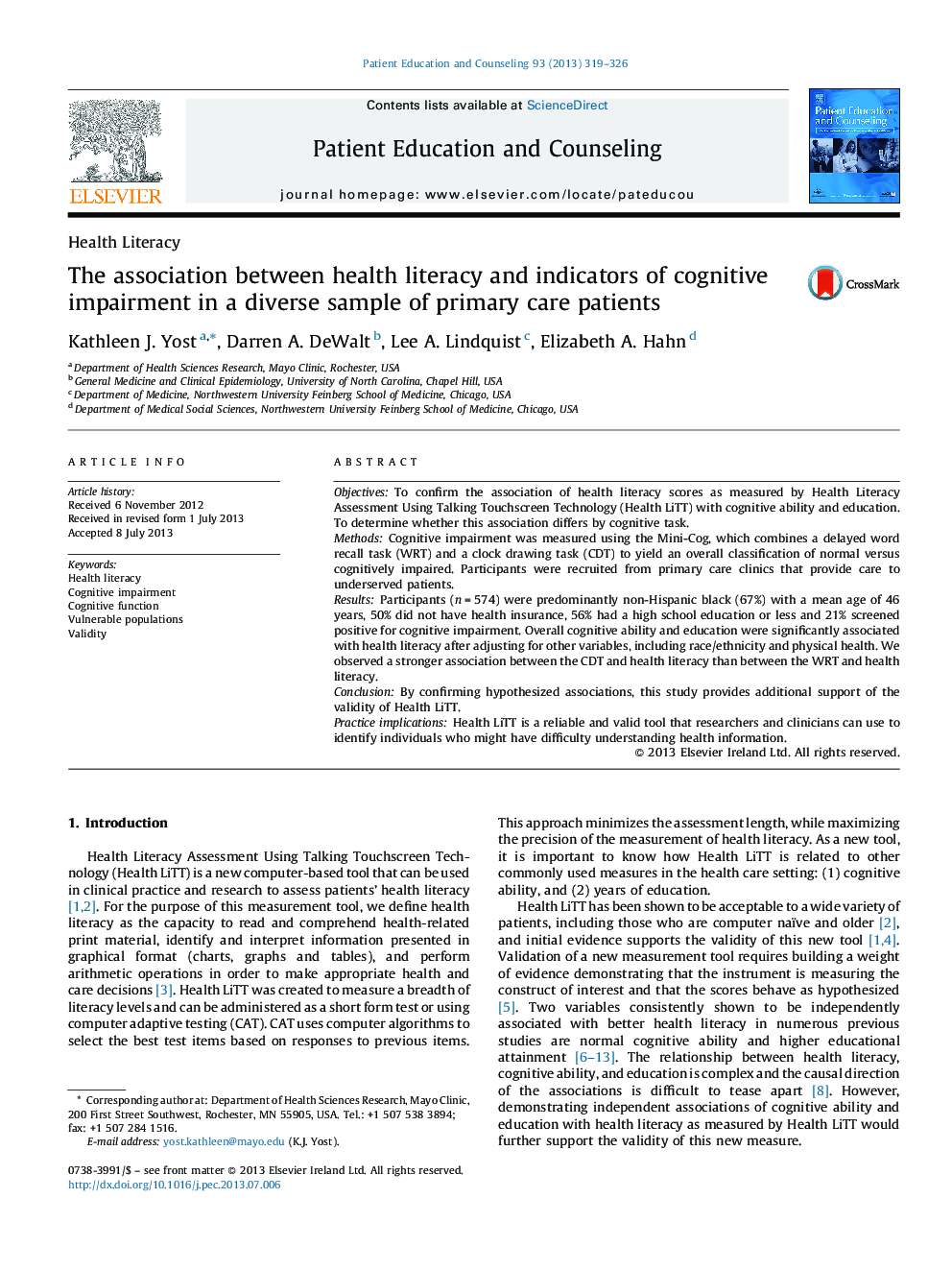 The association between health literacy and indicators of cognitive impairment in a diverse sample of primary care patients