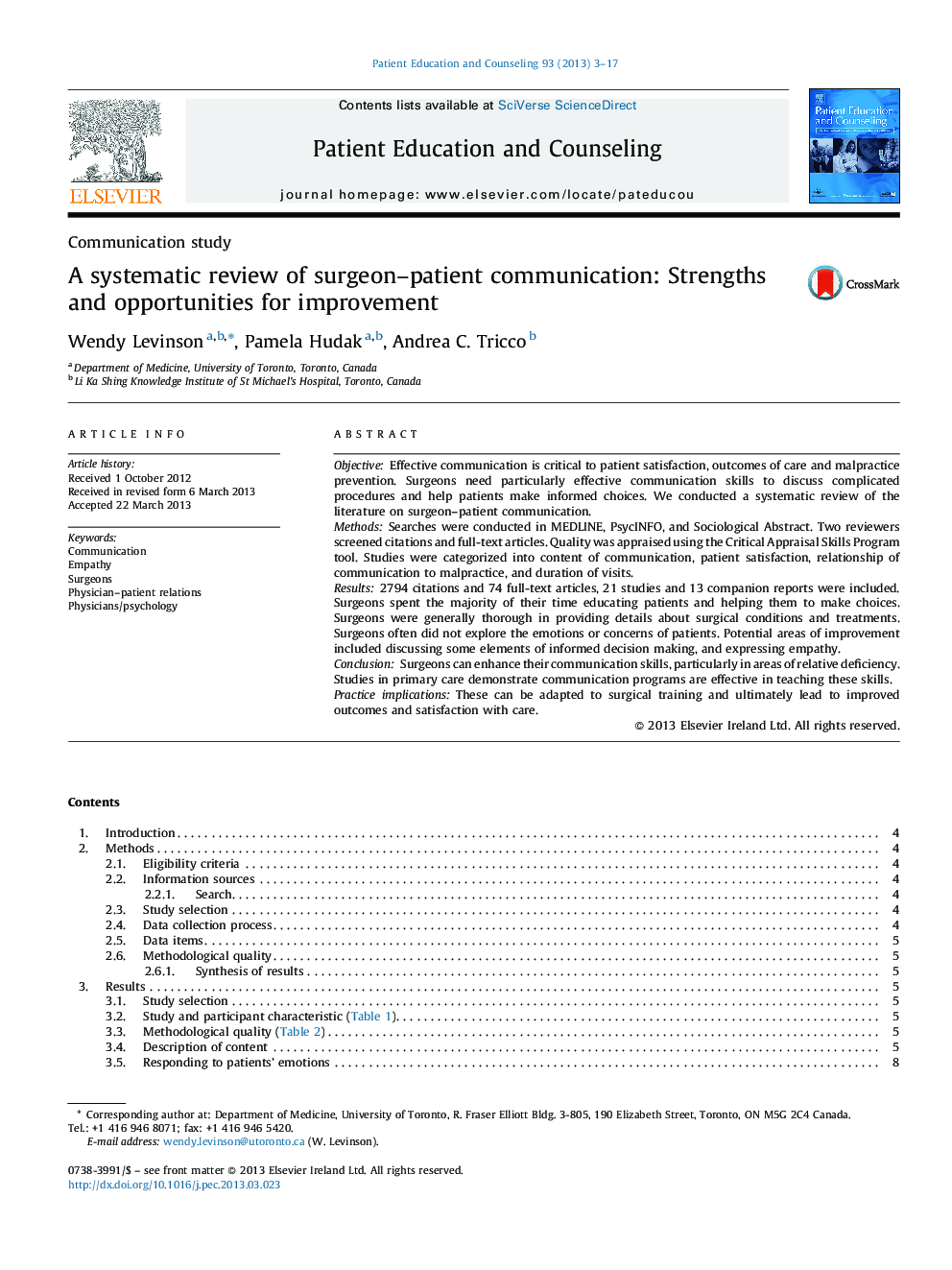 A systematic review of surgeon-patient communication: Strengths and opportunities for improvement