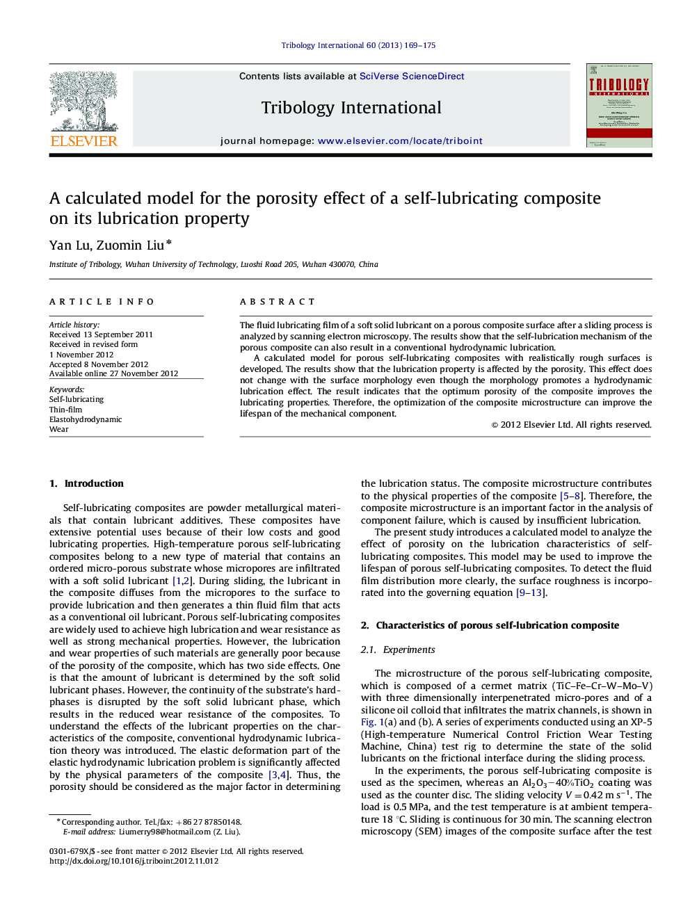 A calculated model for the porosity effect of a self-lubricating composite on its lubrication property