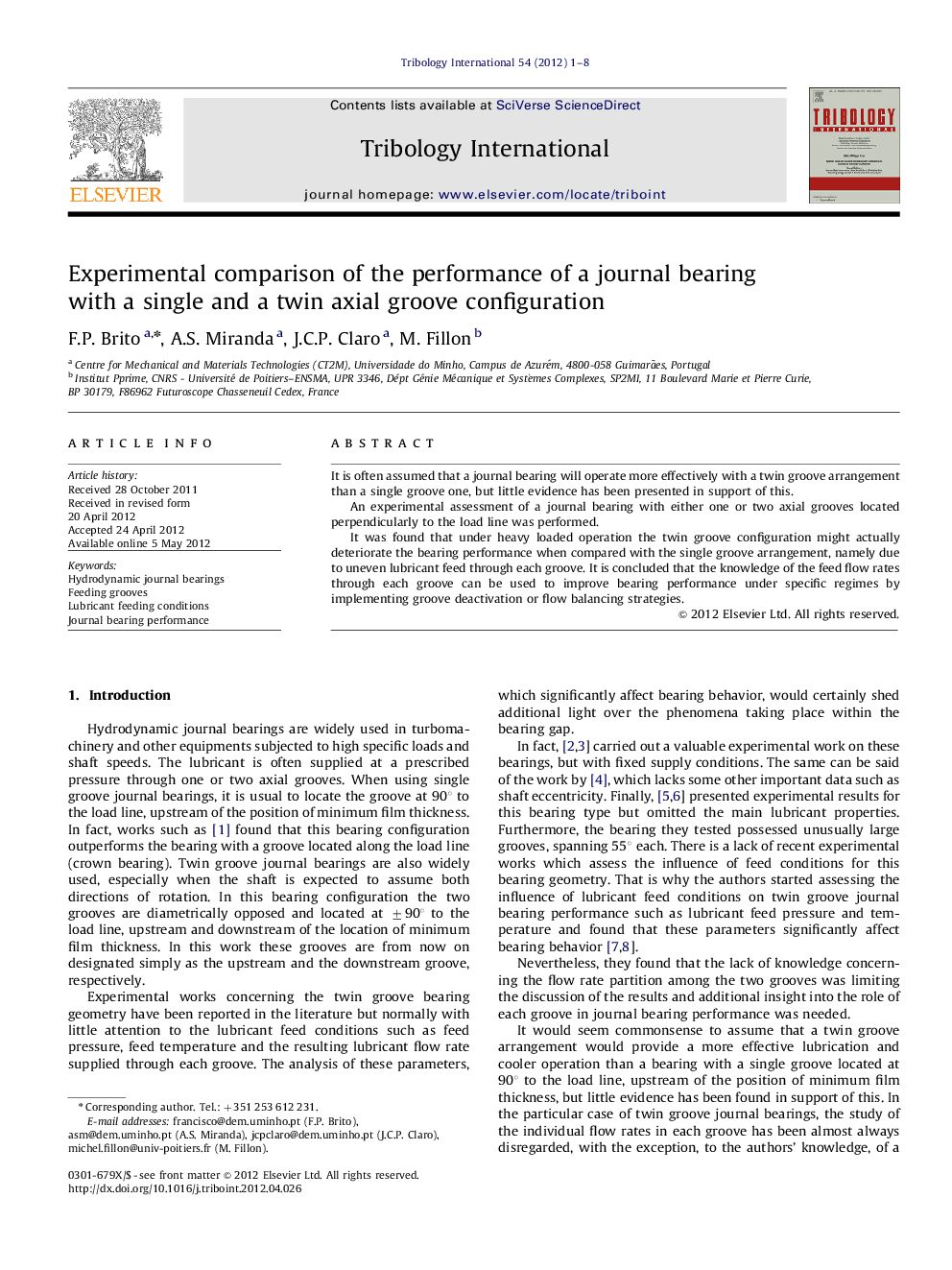 Experimental comparison of the performance of a journal bearing with a single and a twin axial groove configuration