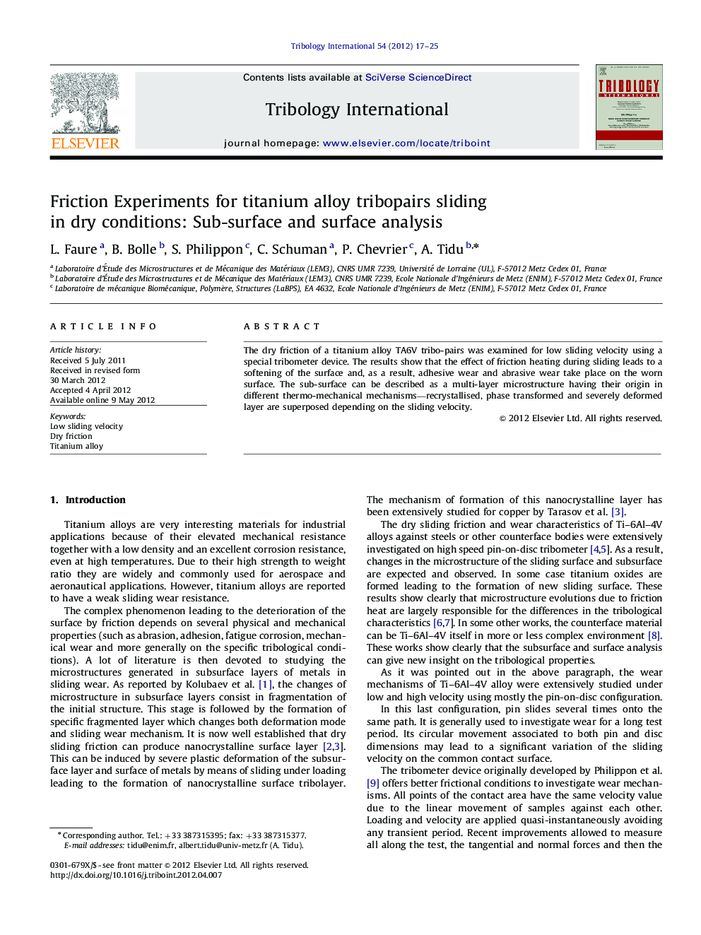 Friction Experiments for titanium alloy tribopairs sliding in dry conditions: Sub-surface and surface analysis