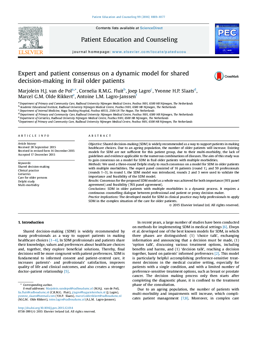 Expert and patient consensus on a dynamic model for shared decision-making in frail older patients