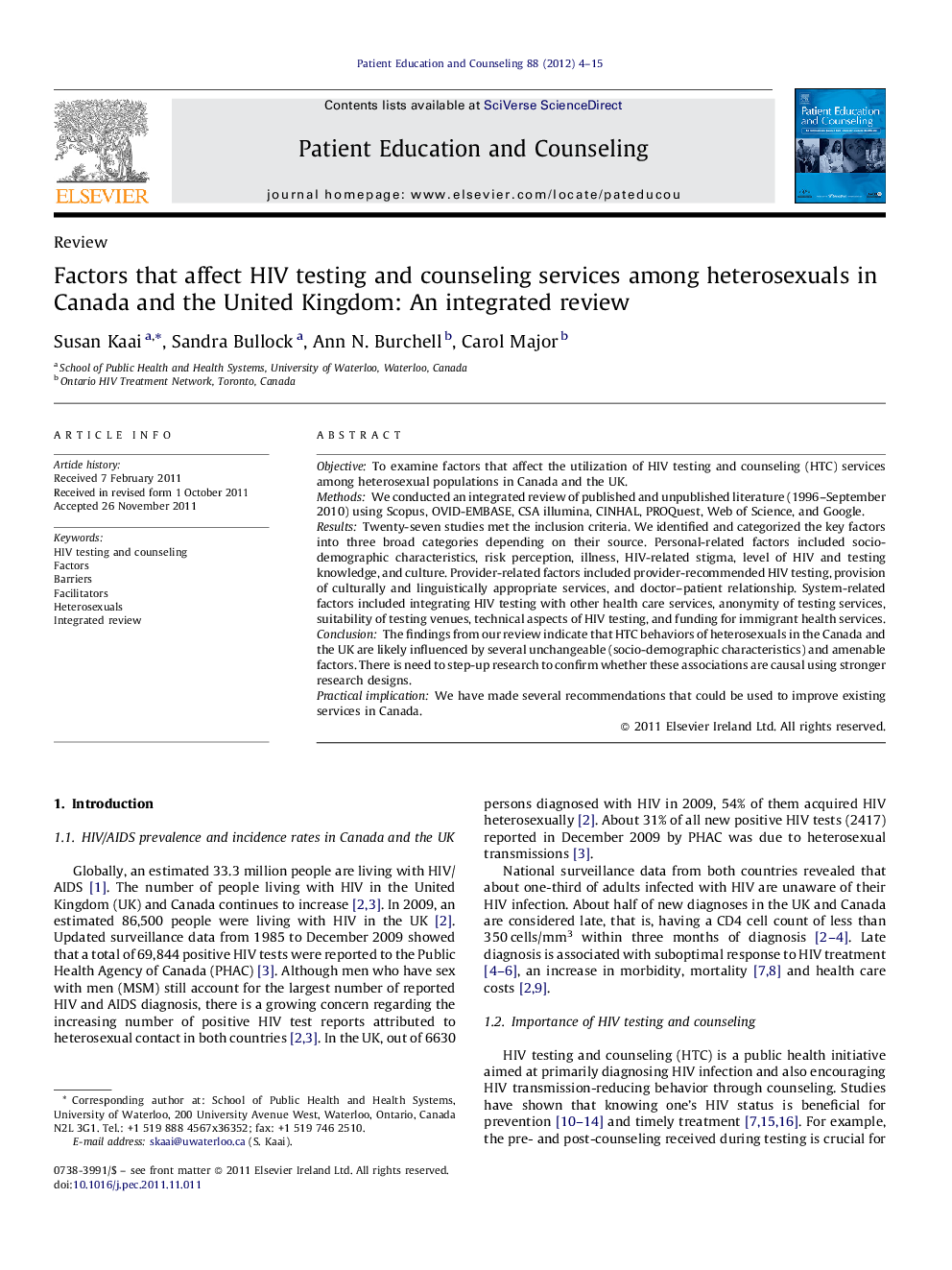 Factors that affect HIV testing and counseling services among heterosexuals in Canada and the United Kingdom: An integrated review