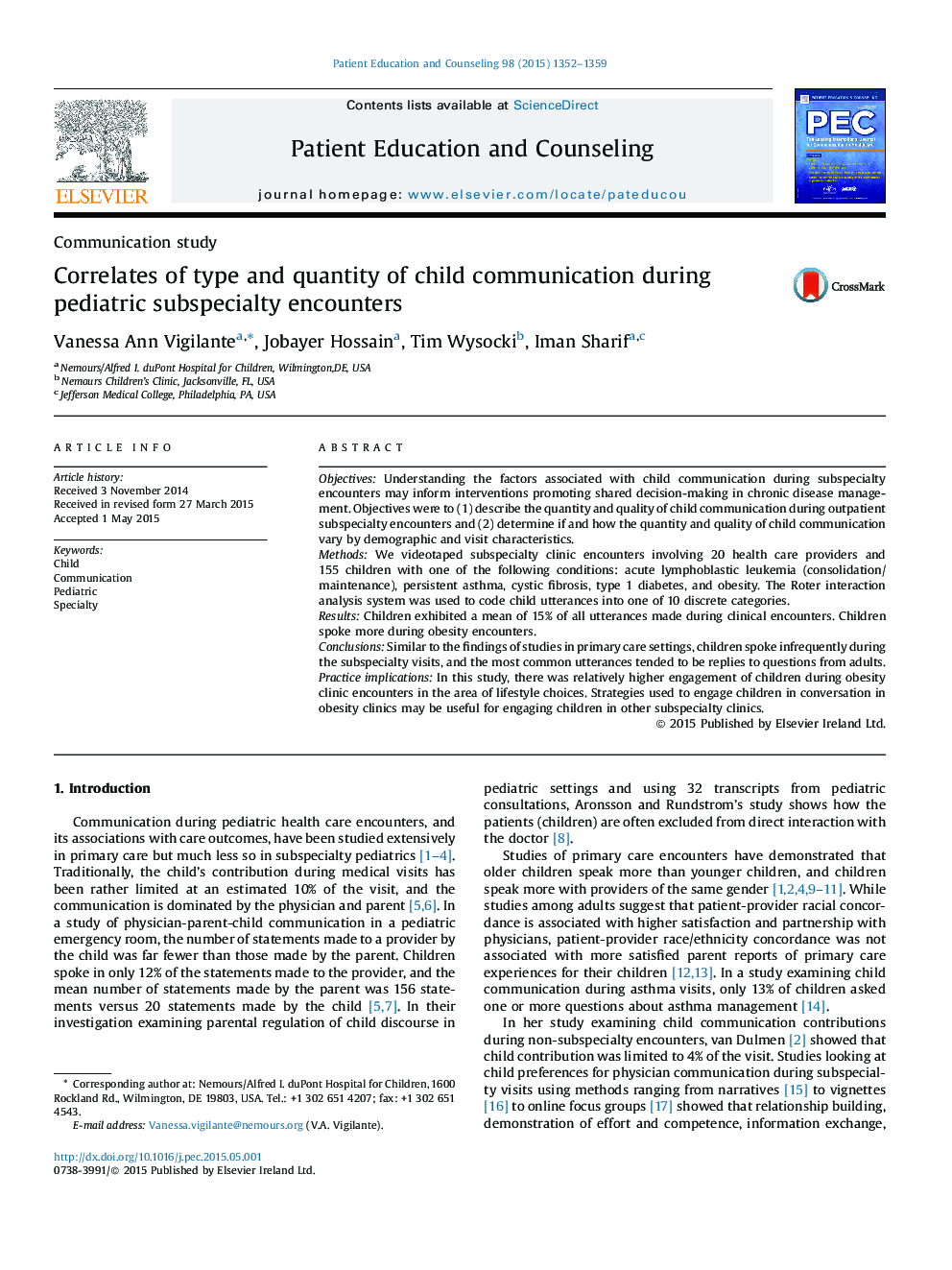 Correlates of type and quantity of child communication during pediatric subspecialty encounters