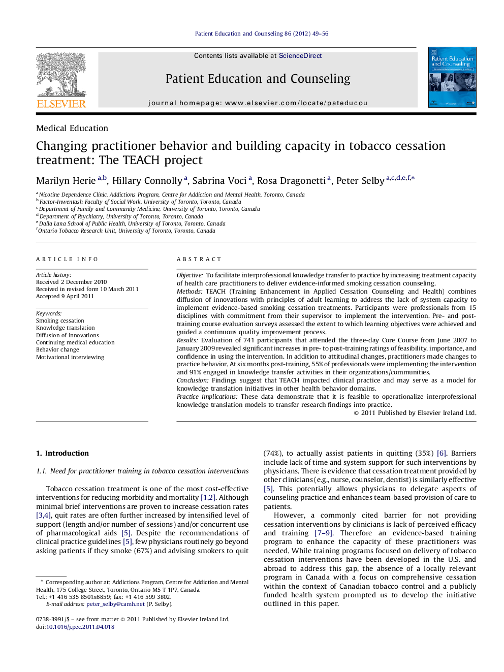 Changing practitioner behavior and building capacity in tobacco cessation treatment: The TEACH project