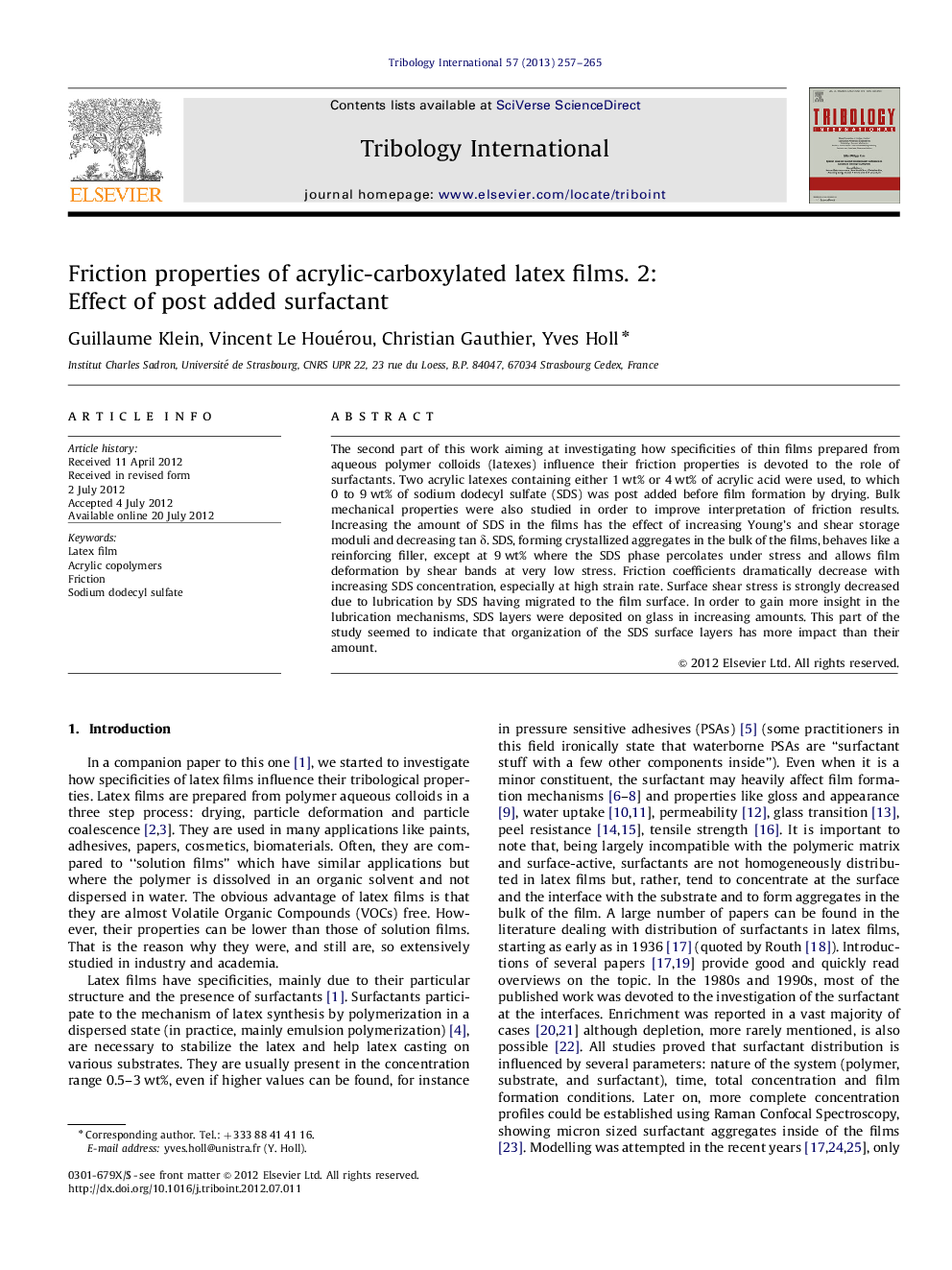 Friction properties of acrylic-carboxylated latex films. 2: Effect of post added surfactant