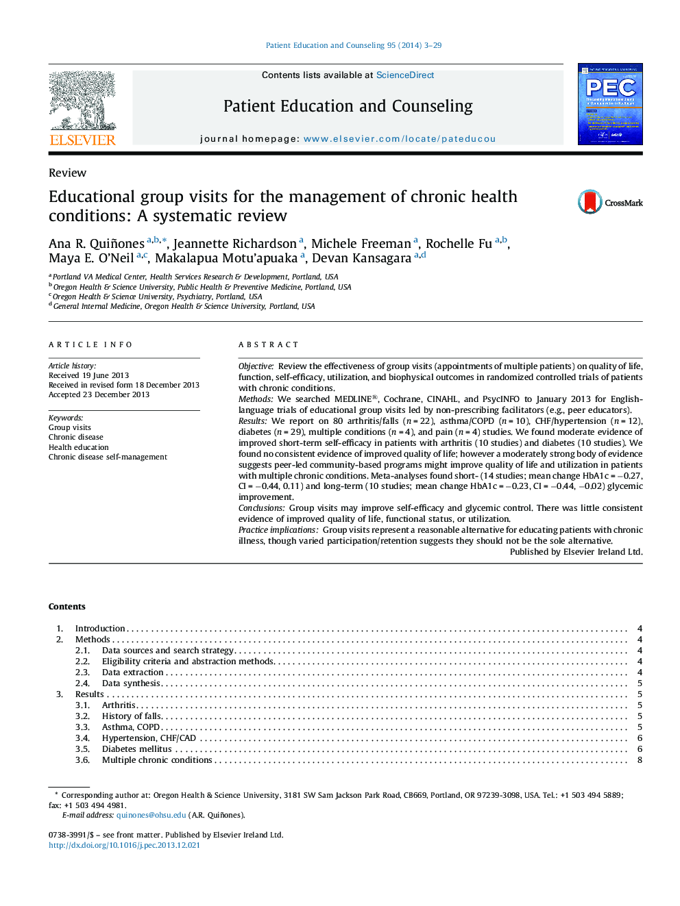 Educational group visits for the management of chronic health conditions: A systematic review