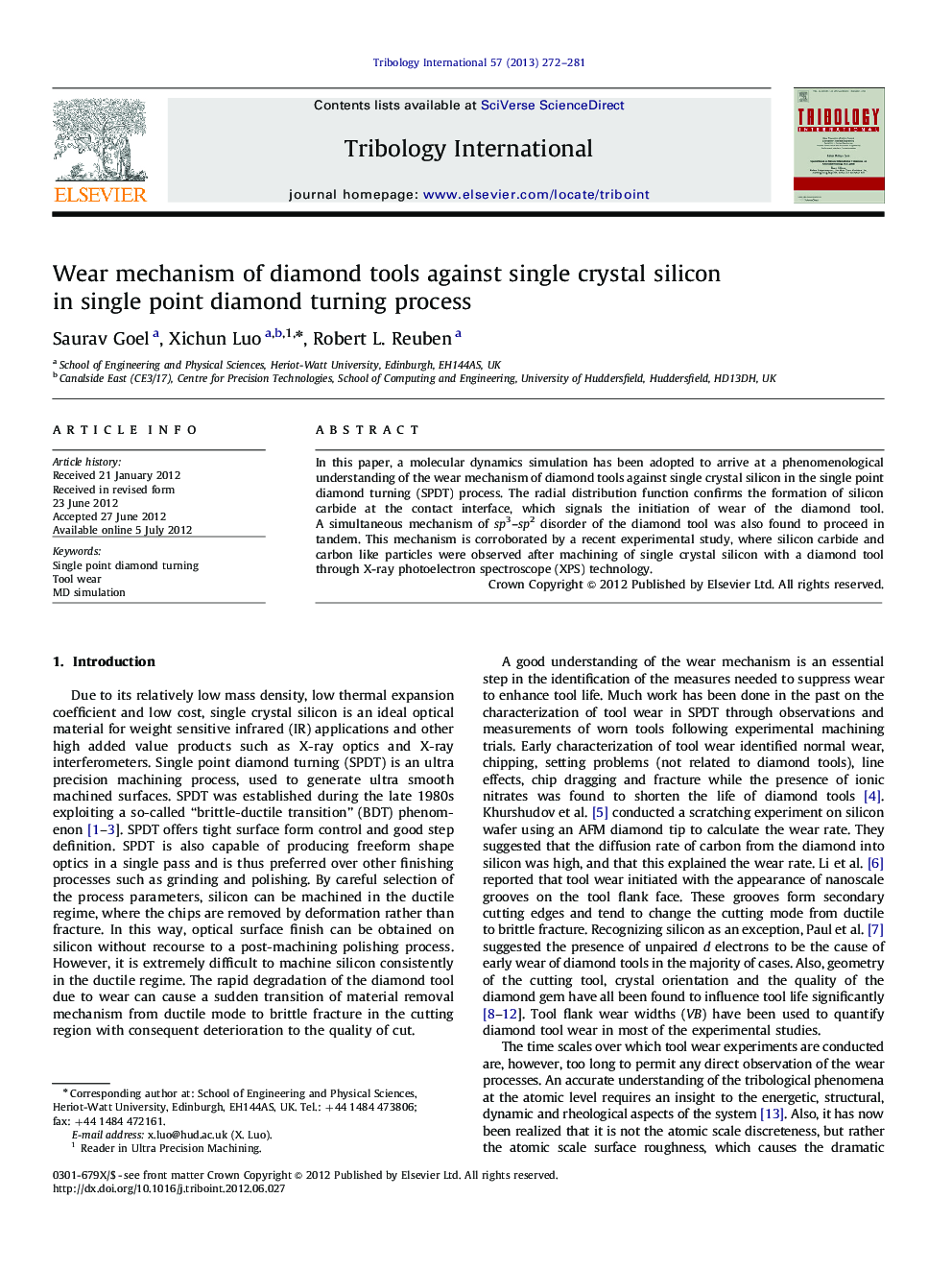 Wear mechanism of diamond tools against single crystal silicon in single point diamond turning process