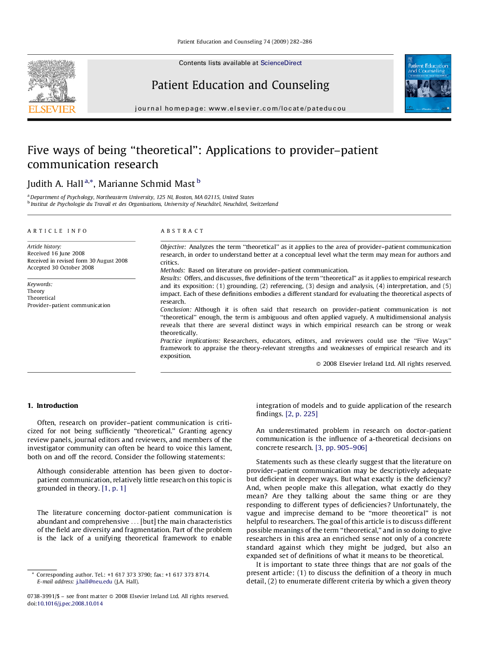 Five ways of being “theoretical”: Applications to provider-patient communication research