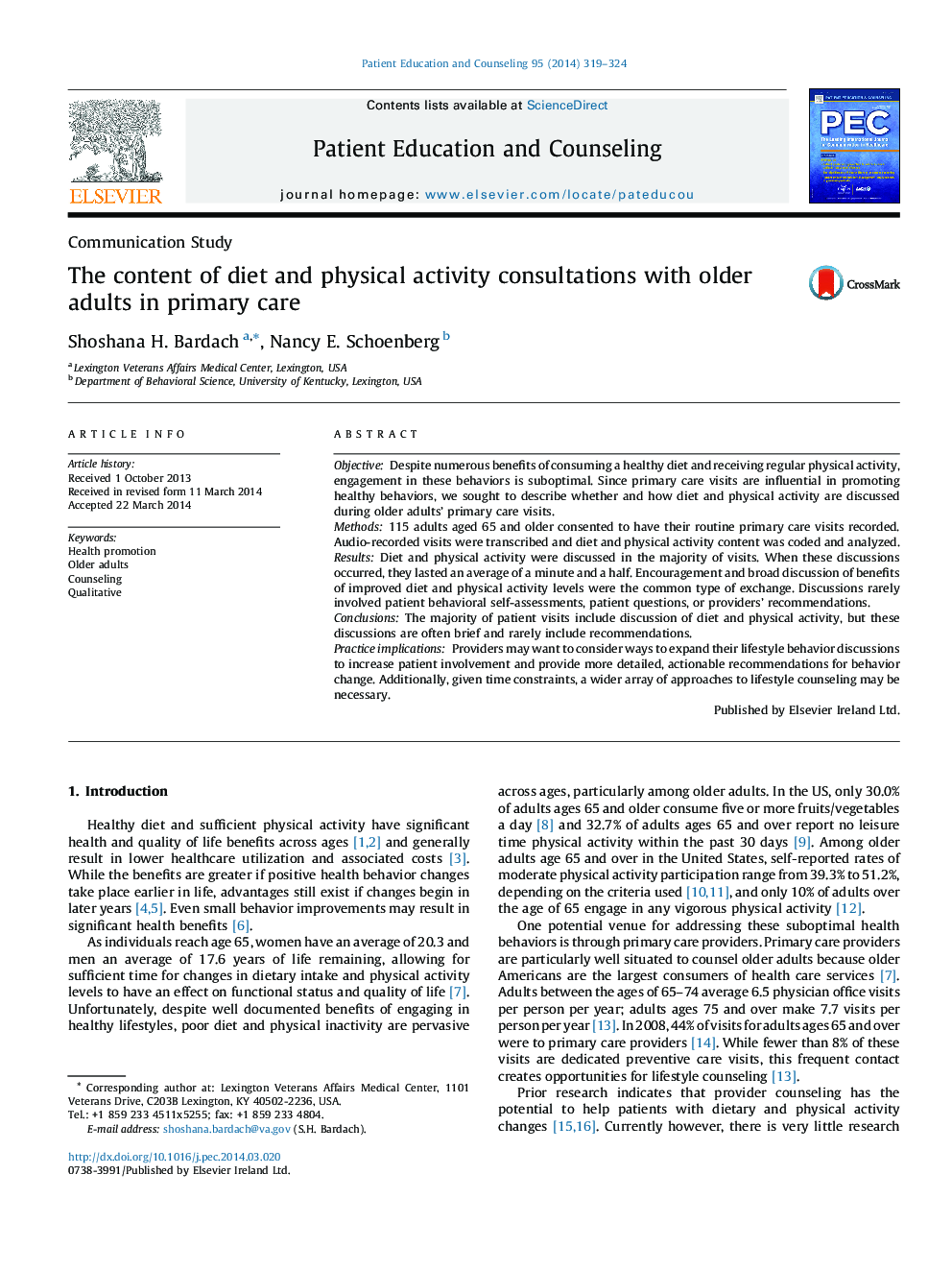 The content of diet and physical activity consultations with older adults in primary care