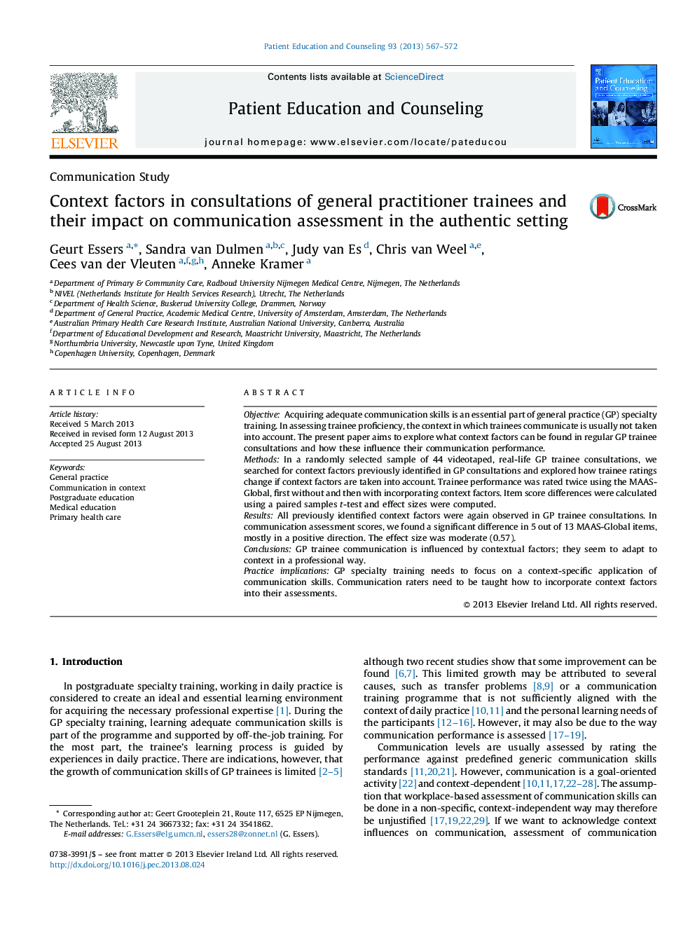 Context factors in consultations of general practitioner trainees and their impact on communication assessment in the authentic setting