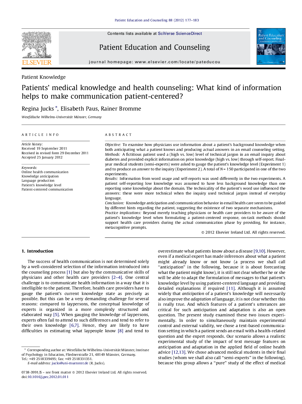 Patients' medical knowledge and health counseling: What kind of information helps to make communication patient-centered?