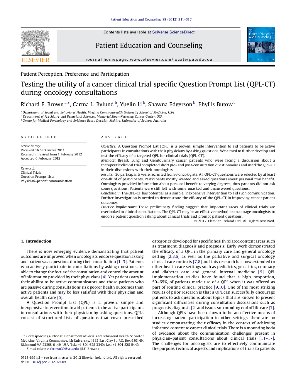 Testing the utility of a cancer clinical trial specific Question Prompt List (QPL-CT) during oncology consultations