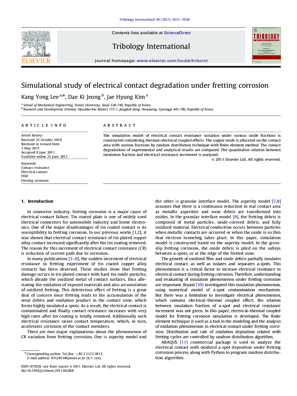 Simulational study of electrical contact degradation under fretting corrosion