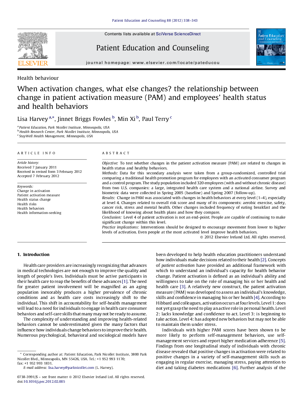 When activation changes, what else changes? the relationship between change in patient activation measure (PAM) and employees' health status and health behaviors