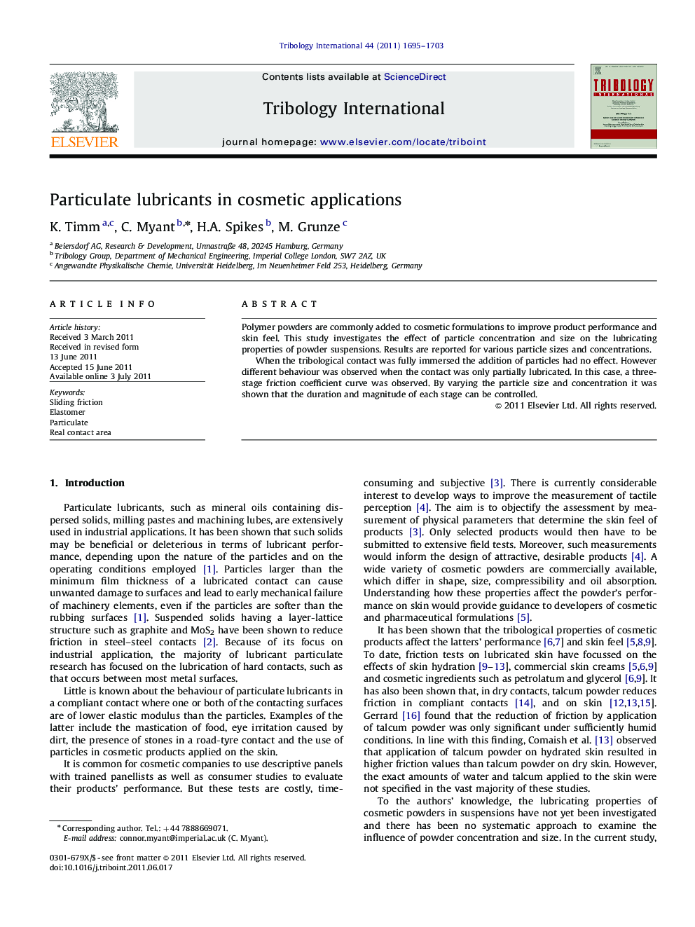 Particulate lubricants in cosmetic applications