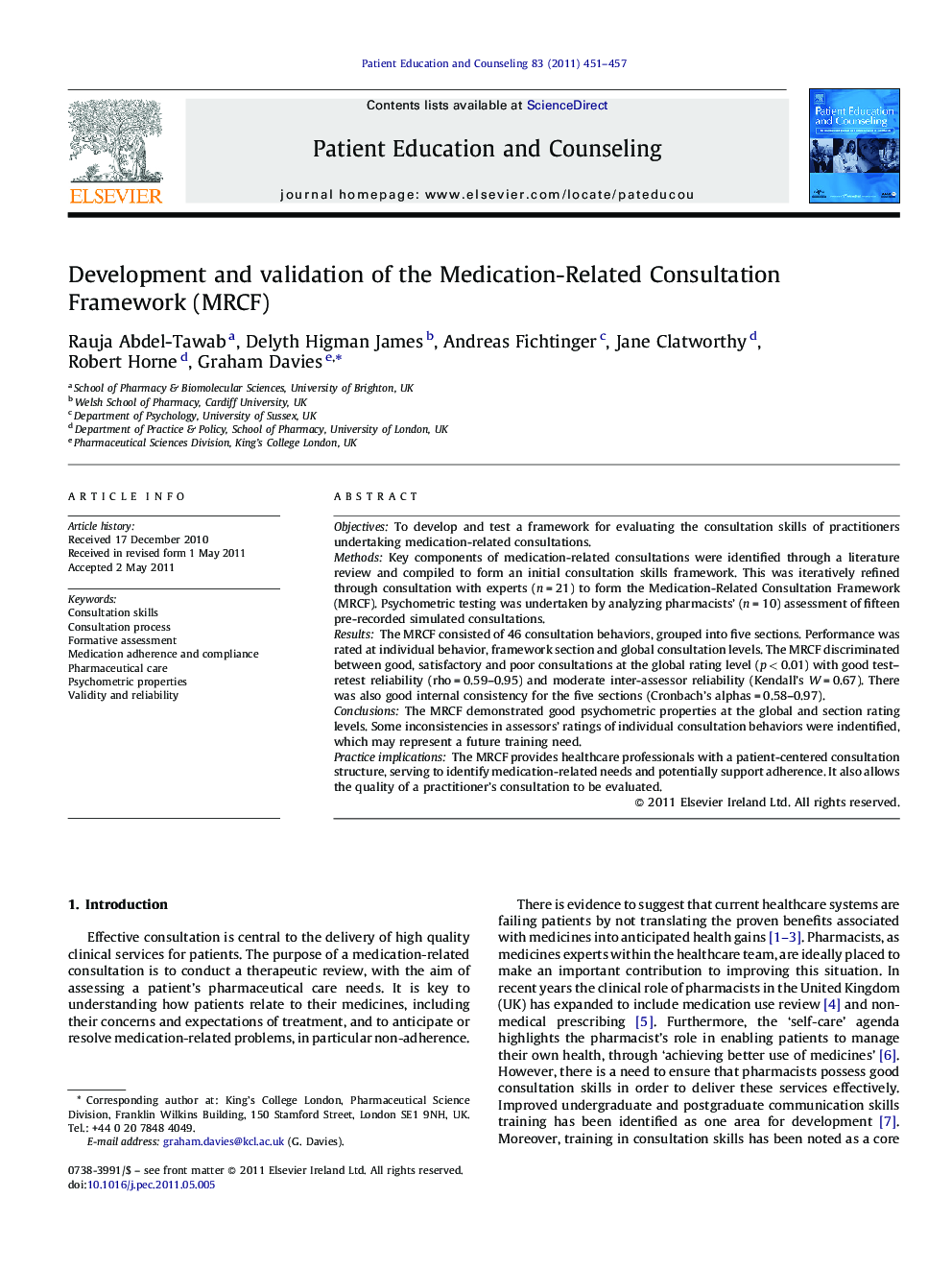 Development and validation of the Medication-Related Consultation Framework (MRCF)