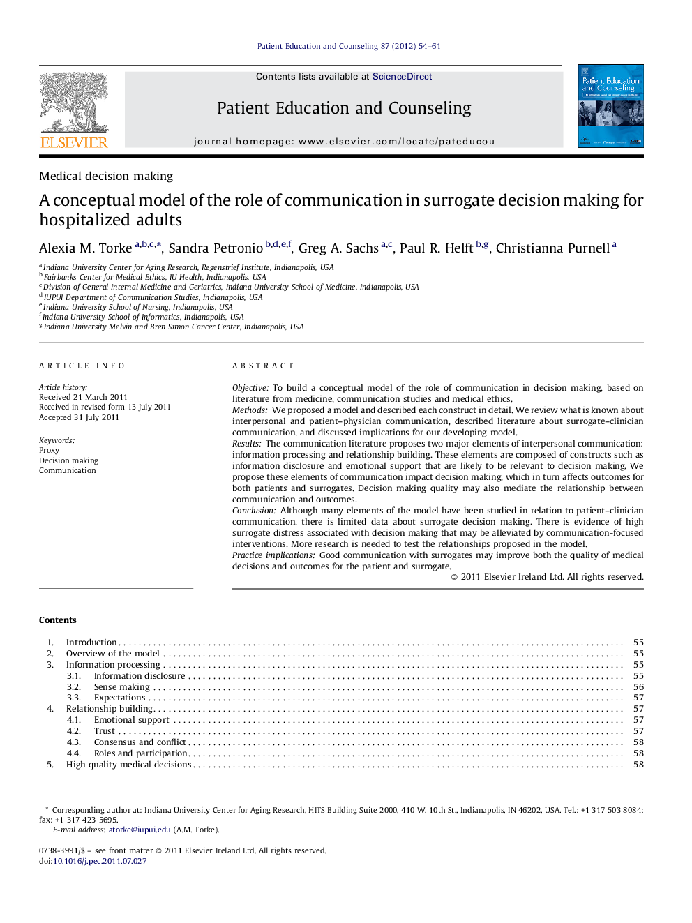 A conceptual model of the role of communication in surrogate decision making for hospitalized adults