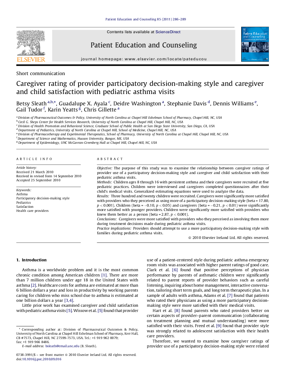 Caregiver rating of provider participatory decision-making style and caregiver and child satisfaction with pediatric asthma visits