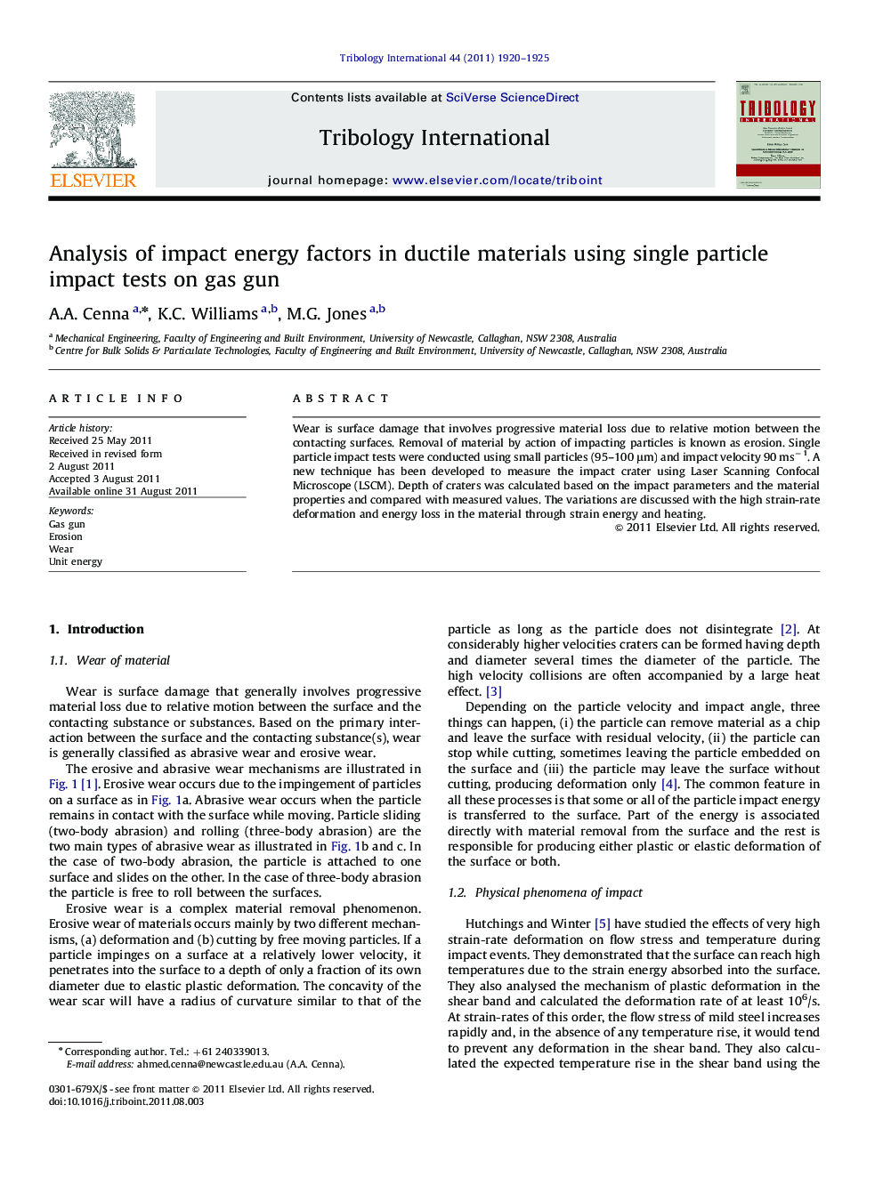 Analysis of impact energy factors in ductile materials using single particle impact tests on gas gun