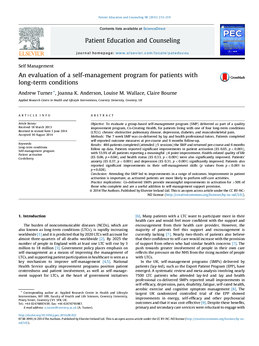 An evaluation of a self-management program for patients with long-term conditions