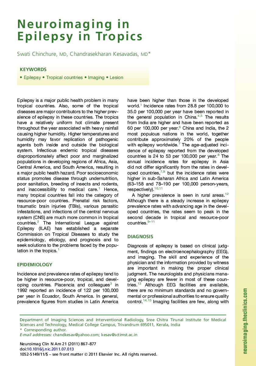 Neuroimaging in Epilepsy in Tropics