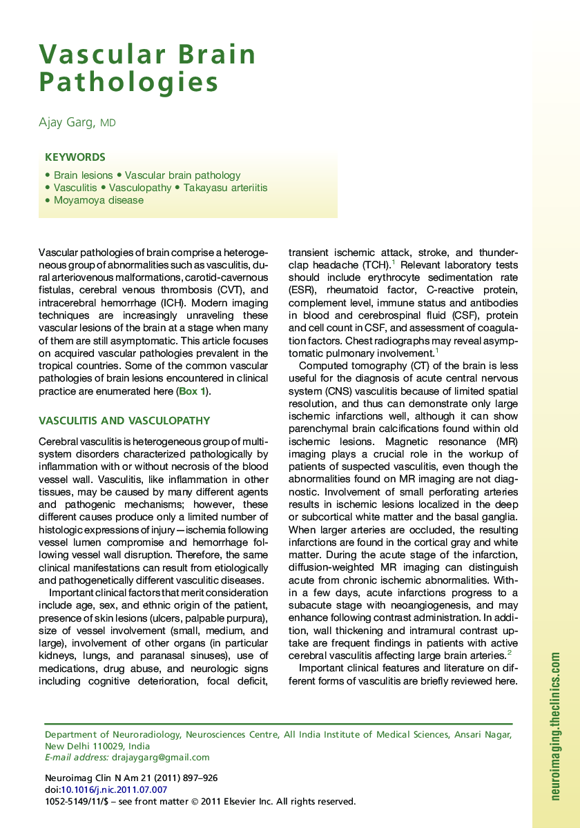 Vascular Brain Pathologies