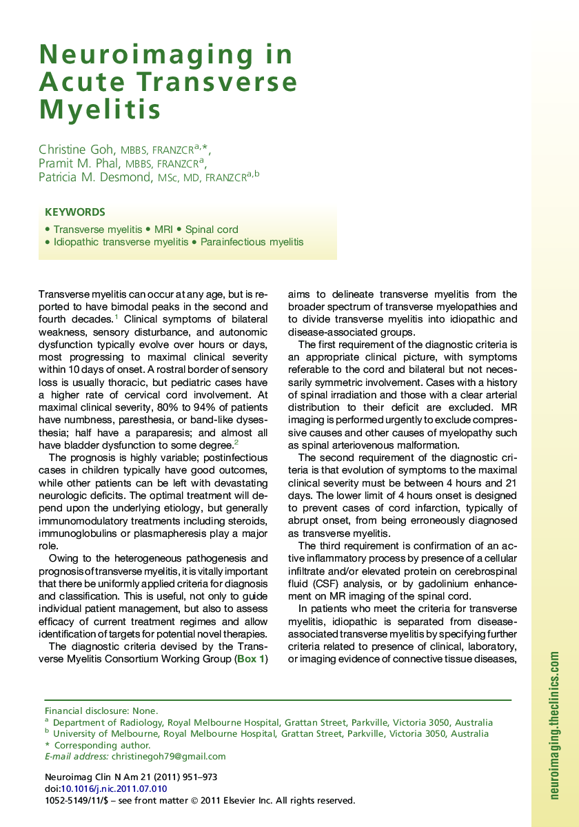 Neuroimaging in Acute Transverse Myelitis