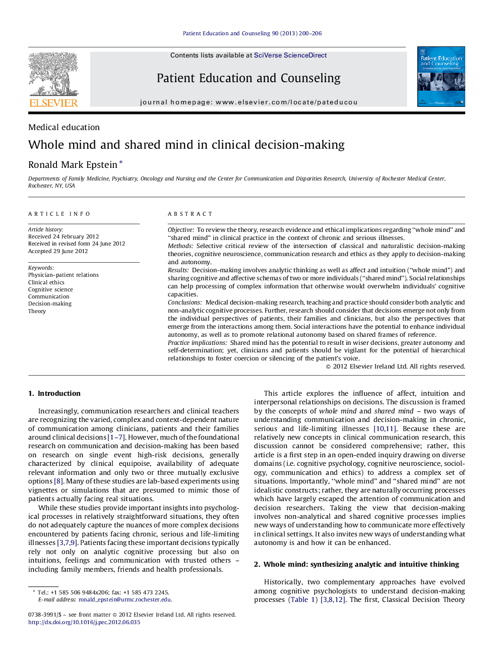 Whole mind and shared mind in clinical decision-making