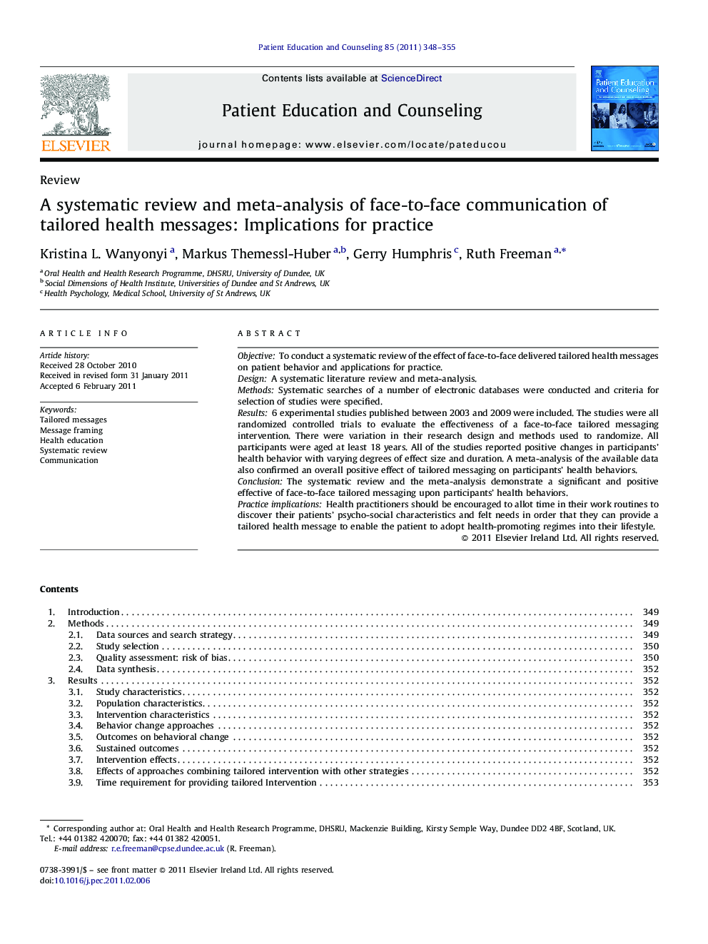 A systematic review and meta-analysis of face-to-face communication of tailored health messages: Implications for practice